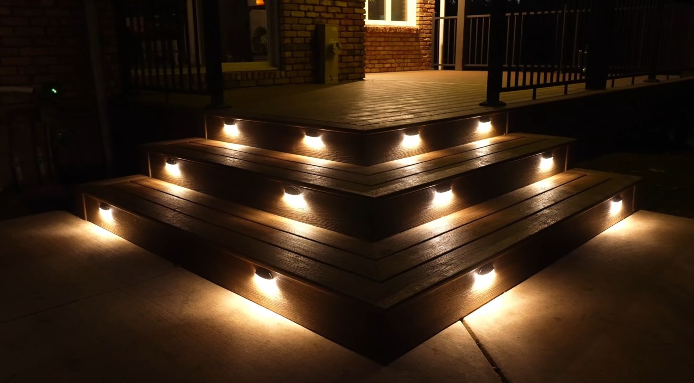 Modern deck stairs with safety lighting in East Honolulu, HI
